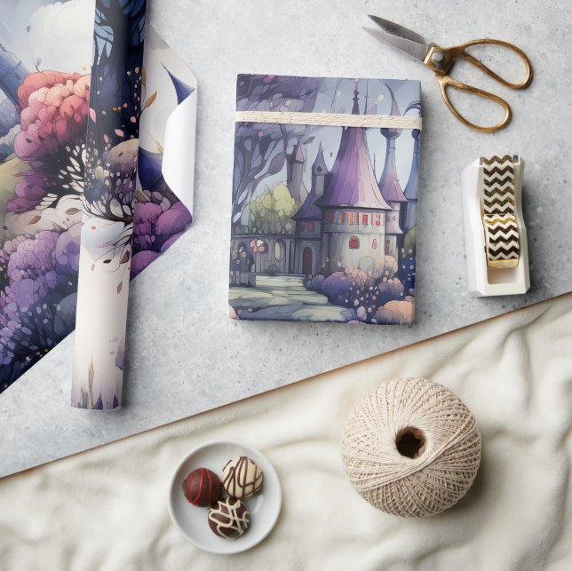 Fairytale in Fairyland Dark Blue Purple and Green  Wrapping Paper (Crafts)