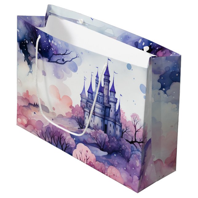 Fairytale in Fairyland Dark Blue Purple and Pink Large Gift Bag (Front Angled)
