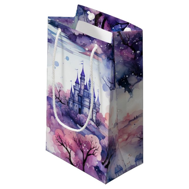 Fairytale in Fairyland Dark Blue Purple and Pink Small Gift Bag (Front Angled)
