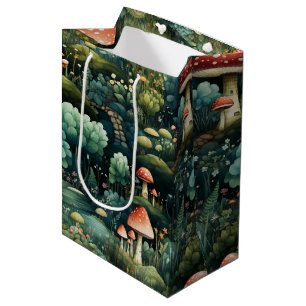 Fairytale in Fairyland Mushroom House Green Orange Medium Gift Bag