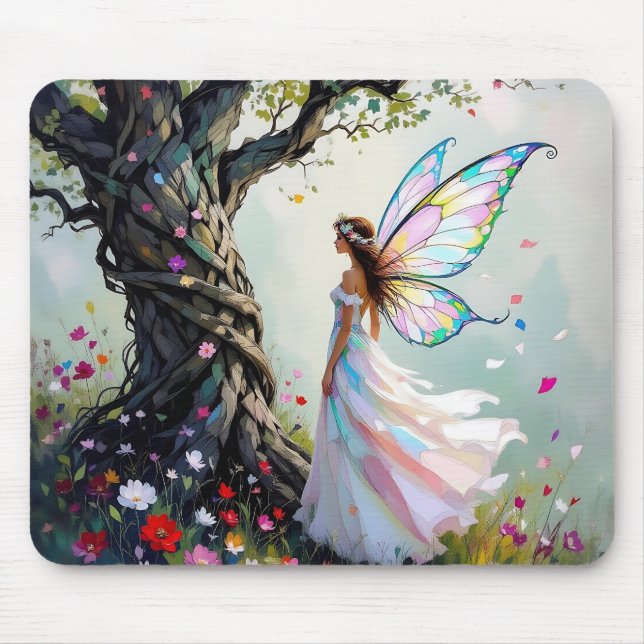 Fairytale Inspired Fairy and Whimsical Tree Mouse Mat (Front)