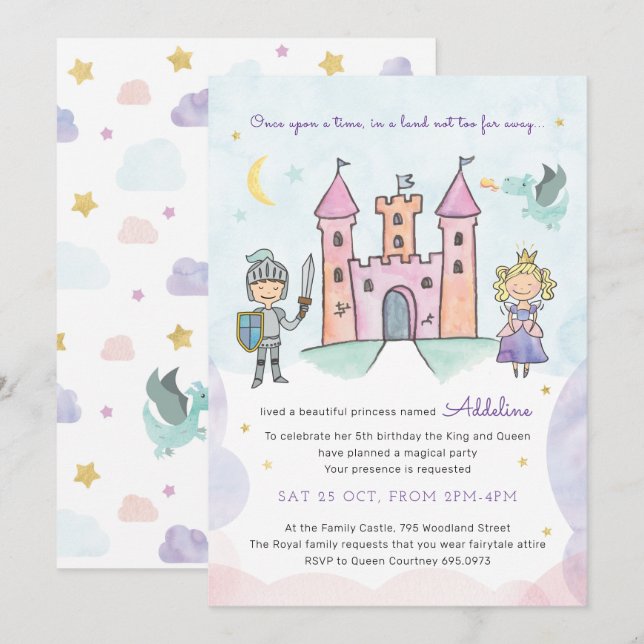 Fairytale Invitation, Royal Princess party Invitation (Front/Back)