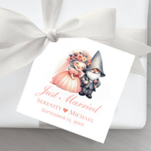 Fairytale Just Married Garden Gnome Rustic Wedding Favour Tags