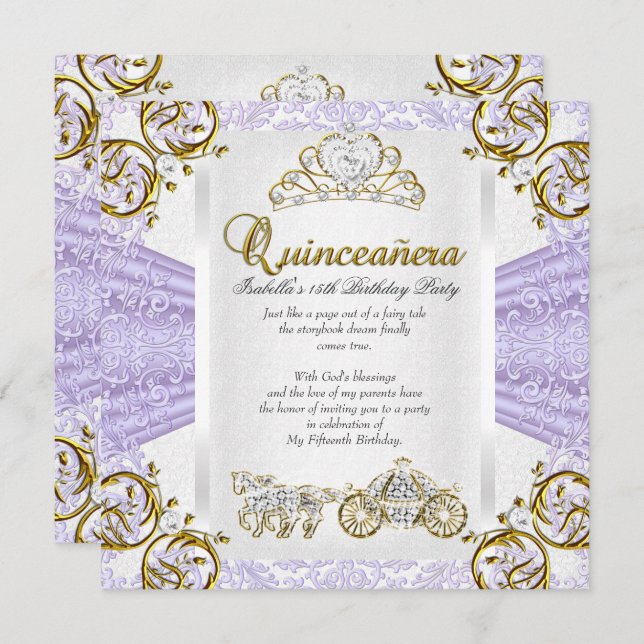 Fairytale Lavender Quinceanera 15th Birthday 2 Invitation (Front/Back)