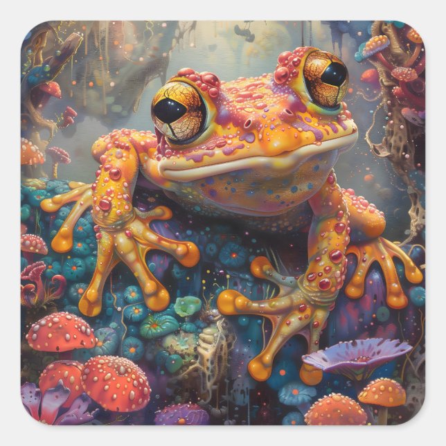 Fairytale magic frog square sticker (Front)