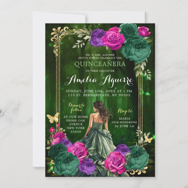 Fairytale Magical Forest Lilac Green Quinceañera Invitation (Front)