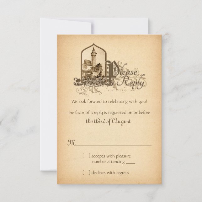 Fairytale Mediaeval Castle Once Upon Wedding RSVP (Front)
