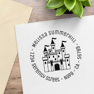 Fairytale Mediaeval Castle Return Round Address Rubber Stamp