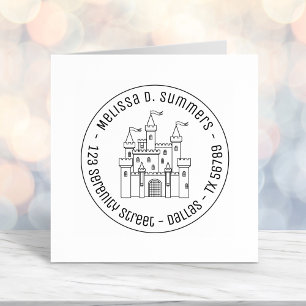 Fairytale Mediaeval Royal Castle Round Address 4 Self-inking Stamp