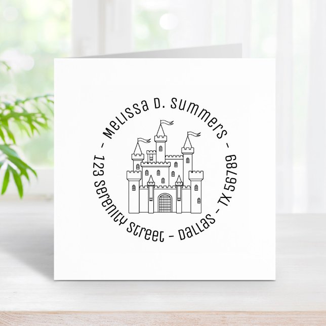 Fairytale Mediaeval Royal Castle Round Address Rubber Stamp (Creator Uploaded)