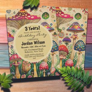 Fairytale Mushrooms 3rd Birthday Party Invitation