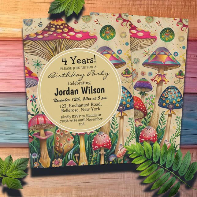 Fairytale Mushrooms 4th Birthday Party Invitation (Creator Uploaded)