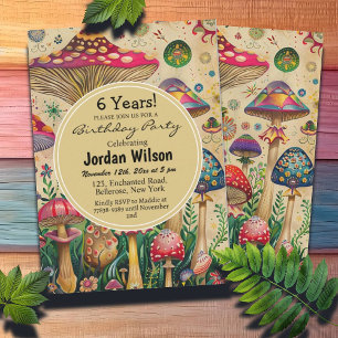 Fairytale Mushrooms 6th Birthday Party Invitation