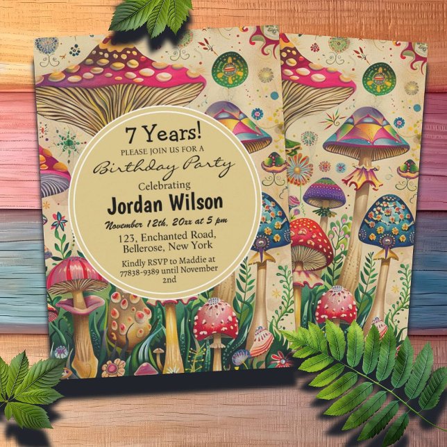 Fairytale Mushrooms 7th Birthday Party Invitation (Creator Uploaded)