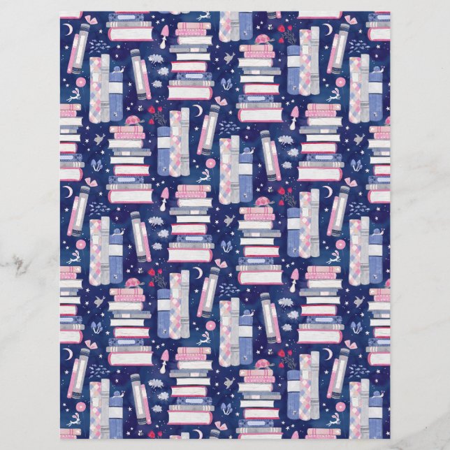 Fairytale Pile of Books Blue Scrapbook Paper (Front)