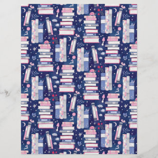 Fairytale Pile of Books Blue Scrapbook Paper