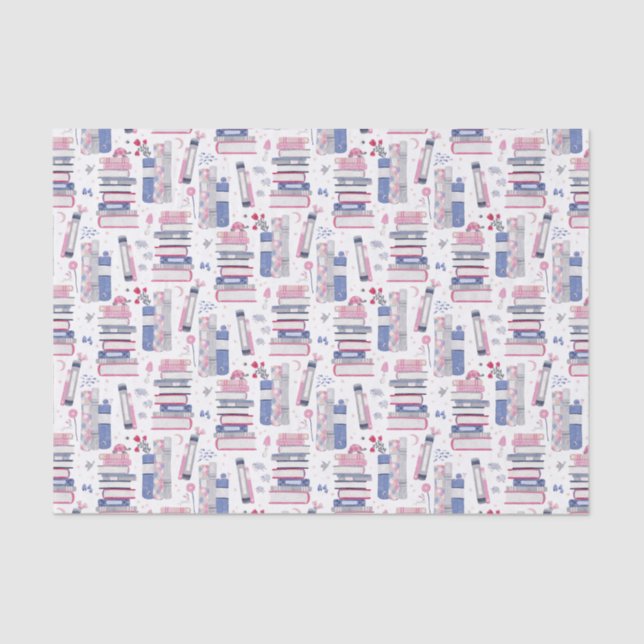 Fairytale Pile of Books Grey White Tissue Paper (Front)