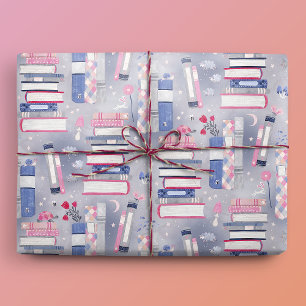 Fairytale Pile of Books Grey Wrapping Paper
