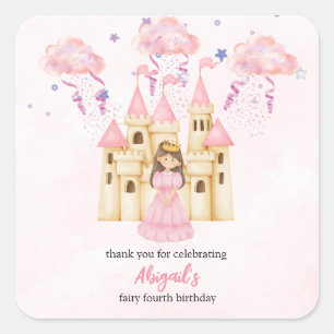 Fairytale Pink Castle Princess All Ages Birthday Square Sticker