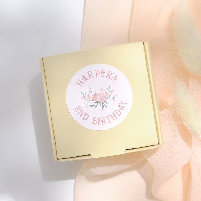 Fairytale Pink Flowers Girl Birthday Party Classic Round Sticker (Creator Uploaded)