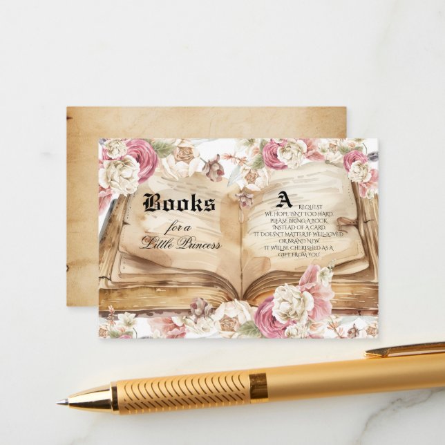 Fairytale Pink Rose Floral Royal Baby Shower Enclosure Card (Front/Back In Situ)