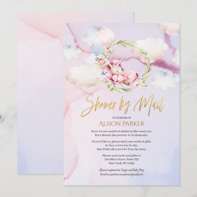 Fairytale Pink Unicorn Dream | Baby Shower By Mail Invitation (Front/Back)