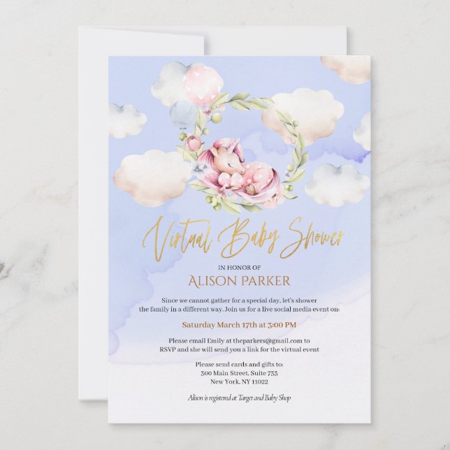 Fairytale Pink Unicorn Dream | Virtual Baby Shower Invitation (Front)