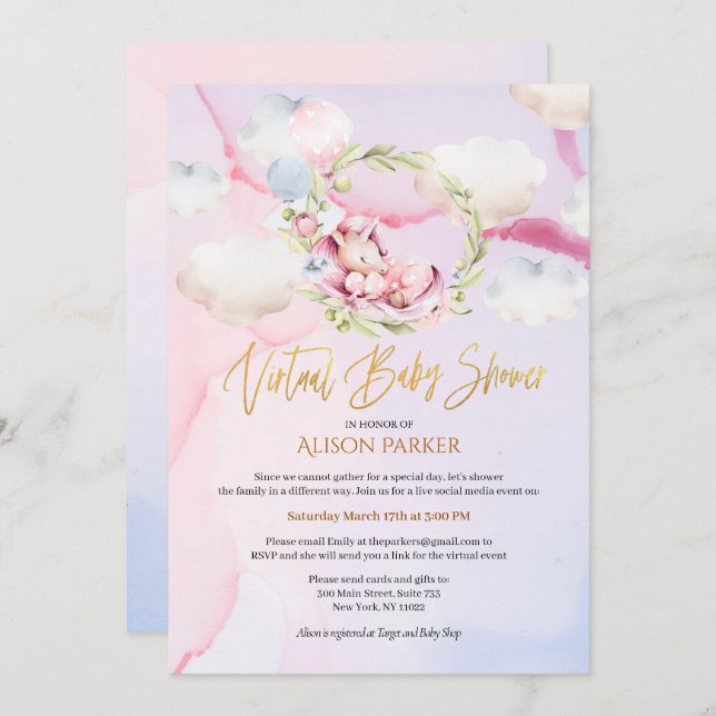Fairytale Pink Unicorn Dream | Virtual Baby Shower Invitation (Front/Back)