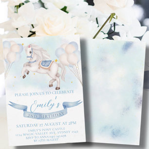Fairytale Pony Star Balloon 1st Birthday Boy Party Invitation
