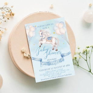 Fairytale Pony Star Balloons Baby Shower Boy Invitation