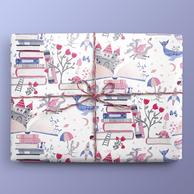 Fairytale Pop Up Book Castle White Wrapping Paper (Book Mockup)
