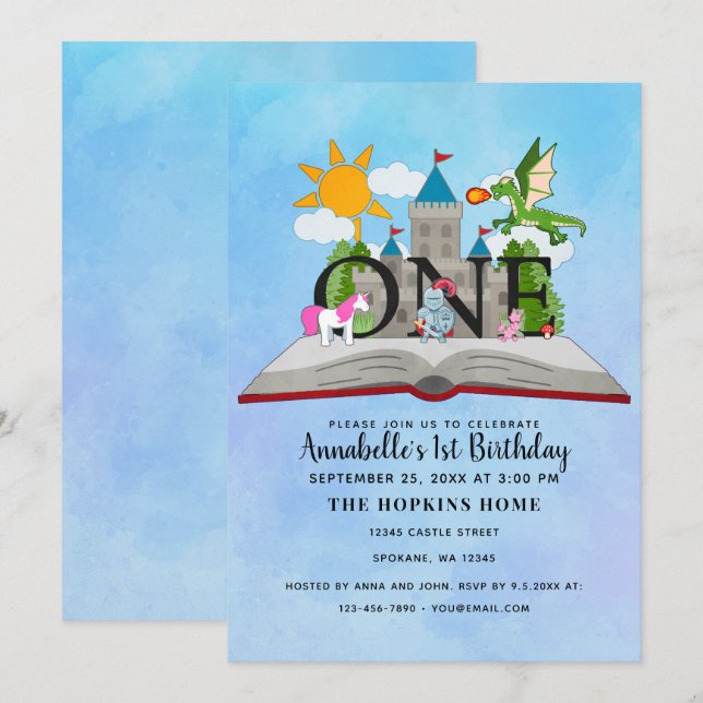 Fairytale Pop Up Book Kids First Birthday Invitation (Front/Back)