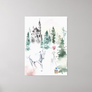 Fairytale Princess and Unicorn near Castle Canvas Print