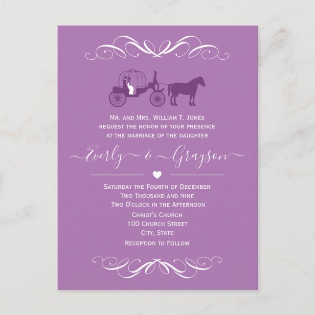 Fairytale Princess Any Colour Purple Wedding Invit Invitation Postcard (Front)
