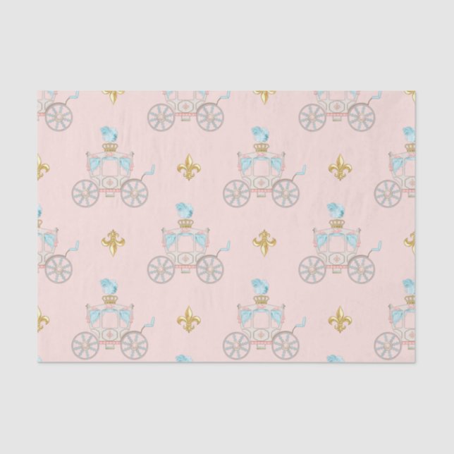 Fairytale Princess Carriage Blush Gold Aqua Tissue Paper (Front)