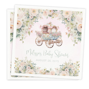 Fairytale Princess Carriage Girl Watercolor Floral Napkin