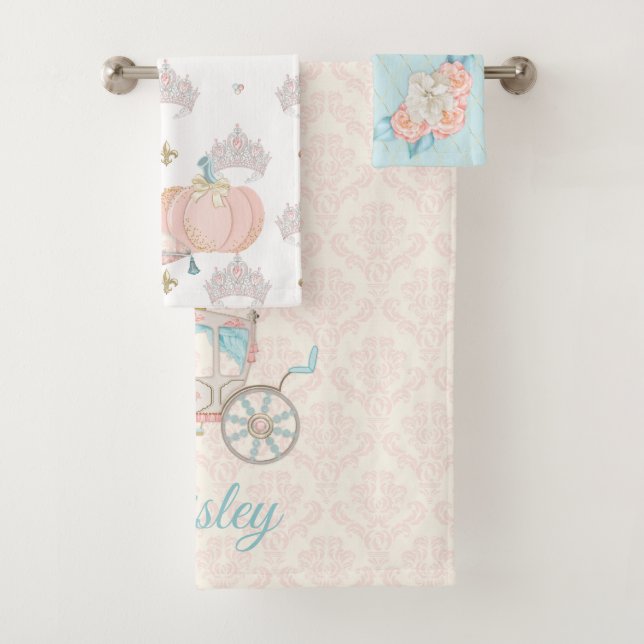 Fairytale Princess Carriage Glass Slipper Pumpkin Bath Towel Set (Insitu)