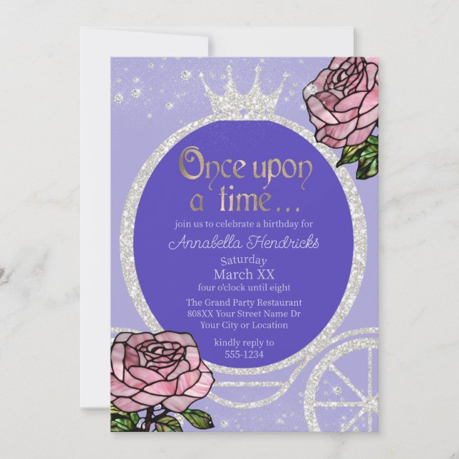 Fairytale Princess Carriage & Stained Glass Roses Invitation (Front)