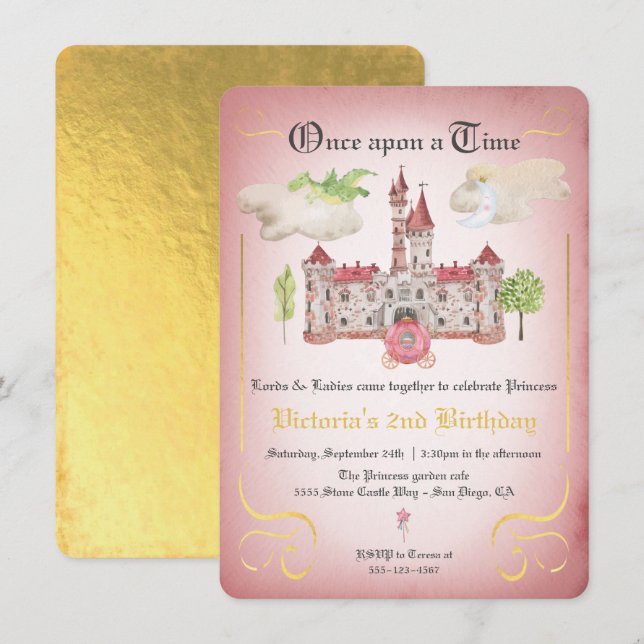 Fairytale Princess Castle Birthday Party Invitation (Front/Back)