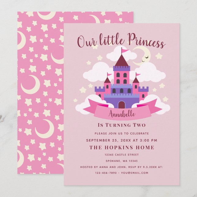 Fairytale Princess Castle Girls Birthday Invitation (Front/Back)