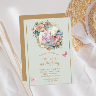 Fairytale Princess Castle Light Green Birthday Invitation