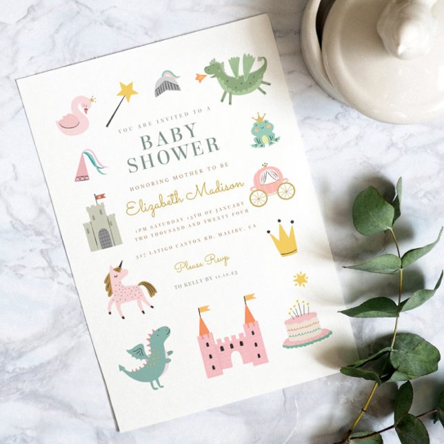 Fairytale Princess Dragon Baby Shower Invitation (Creator Uploaded)