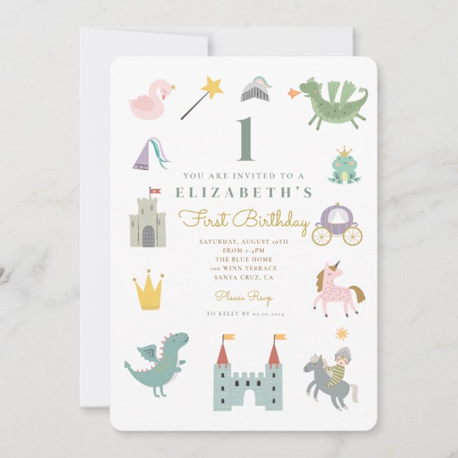 Fairytale Princess Dragon Birthday Invitation (Front)