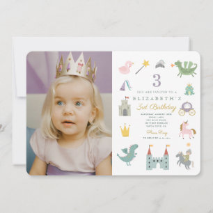 Fairytale Princess Dragon Photo Birthday  Invitation