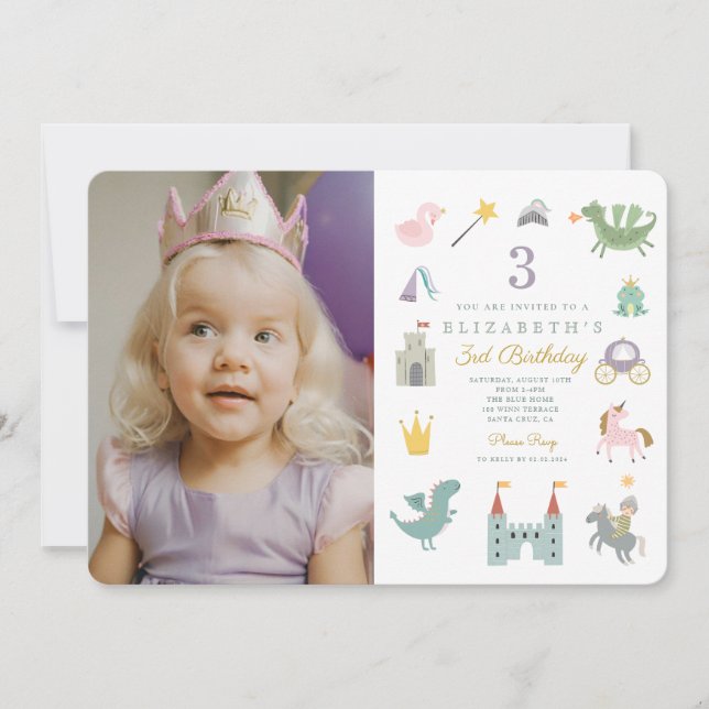 Fairytale Princess Dragon Photo Birthday  Invitation (Front)