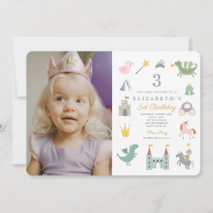 Fairytale Princess Dragon Photo Birthday  Invitation