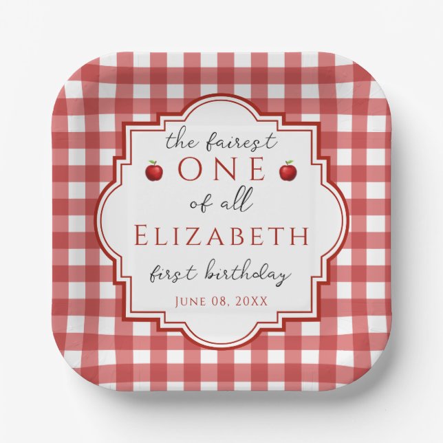 Fairytale Princess Fairest One Red Plaid Birthday Paper Plate (Front)