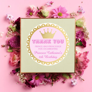 Fairytale Princess Girl Birthday Pink Thank You Classic Round Sticker