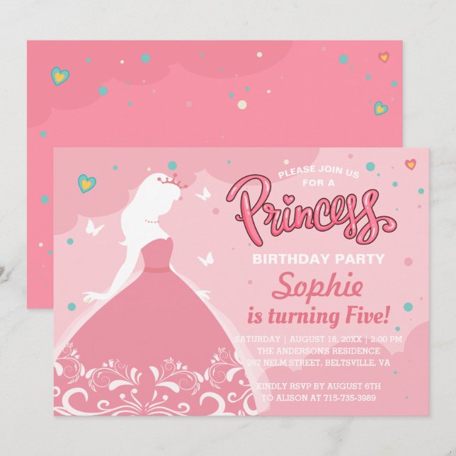 Fairytale Princess Girl Kids Birthday Party Invitation (Front/Back)