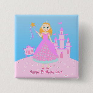 Fairytale Princess in Pink  Birthaday Party 15 Cm Square Badge